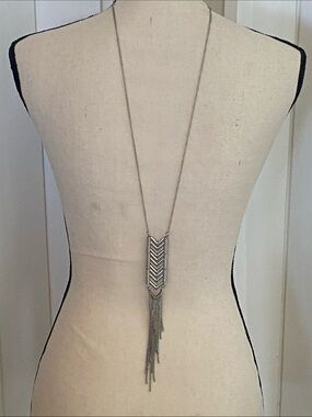Silver Chevron Tassel Pendant Long Necklace